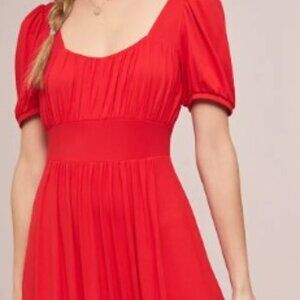 Anthropologie Grandeur Red Stretchy Midi Dress size Medium
